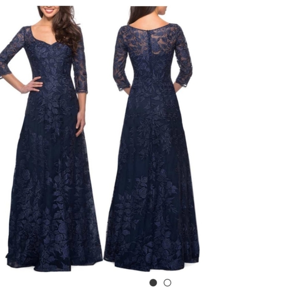 LA FEMME FLORAL EMBROIDED MESH A-LINE GOWN SIZE 18